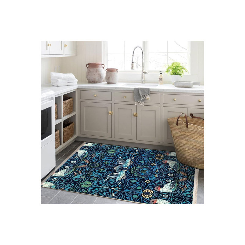 Tapis décoratif lavable à la machine bleu et vert, Sous-tapis rectangulaire 3 pi 11 po x 5 pi 11 po i