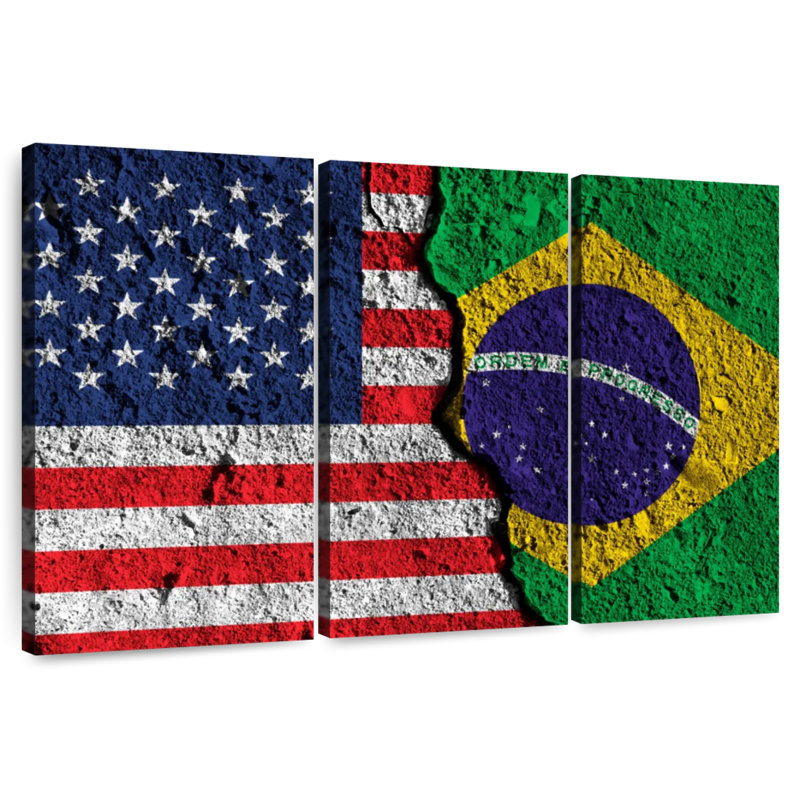 Cracked USA Brazil Flag, 20" H x 33" W