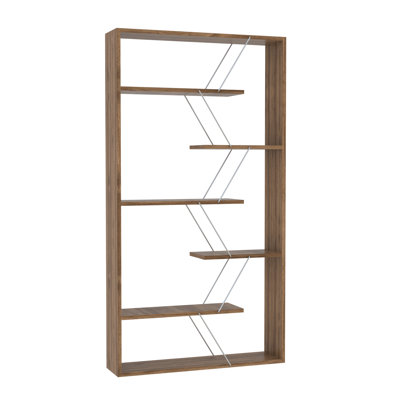 Bibliothèque à 6 tablettes en bois de noyer, style industriel pour la vie de bureau
