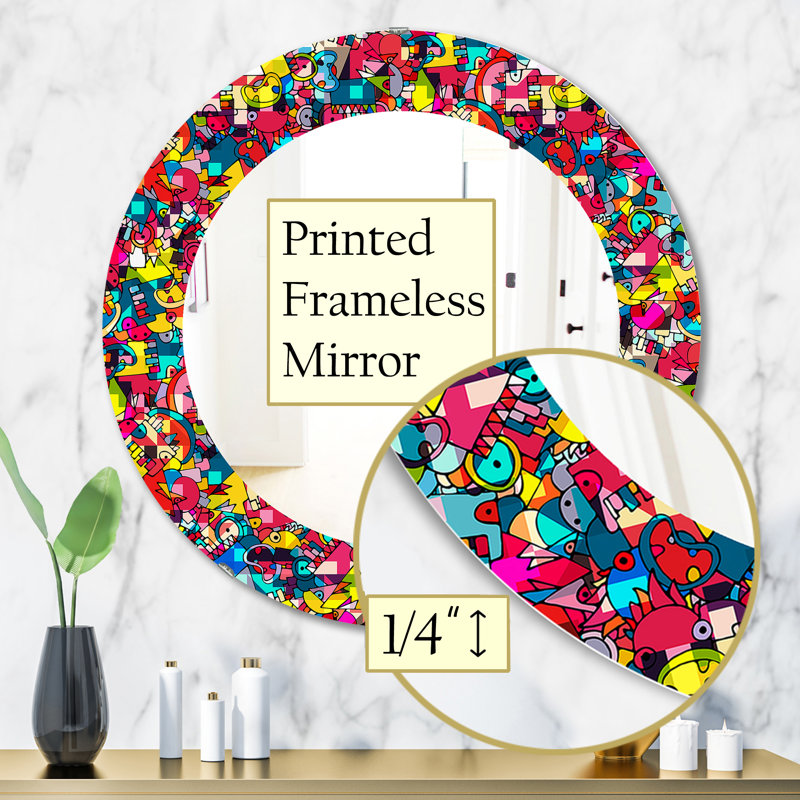 Kids - géométrique - miroir moderne imprimé - miroir mural ovale ou rond, H 31,5 po x l po