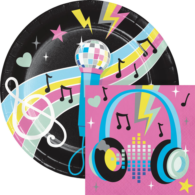 Ensemble d'assiettes et de serviettes de fête Birthday Beats, 16 personnes.
