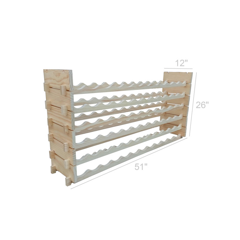 FixtureDisplays 51 x 12 x 26 po, étagère à vin modulaire empilable, présentoir, en bois de pin, (capacité de 72 bouteilles, 6 rangées x 12) 16931