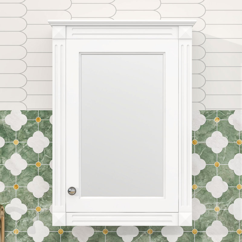Armoire de rangement murale avec miroir et tablette réglable, Blanc