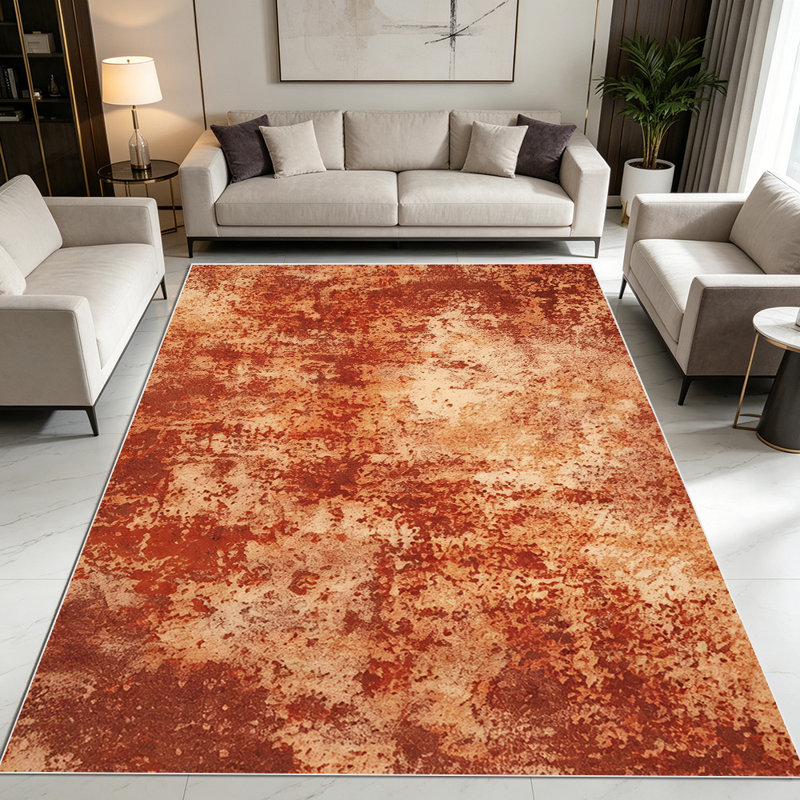 1PC Terracotta Rust Distressed Abstract Marbled area rugs for Living Room, Soft, All seasons, Easy-maintain, Washable Indoor mat, Farmhouse suitable for dining room, bedroom, entryway, kitchen, patio, home office, Home Decor, Outdoor Decor.