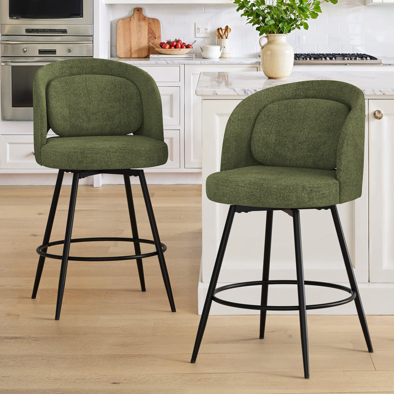 Tabouret de comptoir pivotant H 26 po avec structure en métal, Vert / chenille, 3