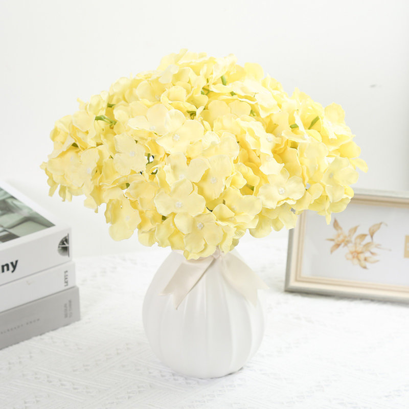Artificial Hydrangea Flower Head With Pole, Yellow