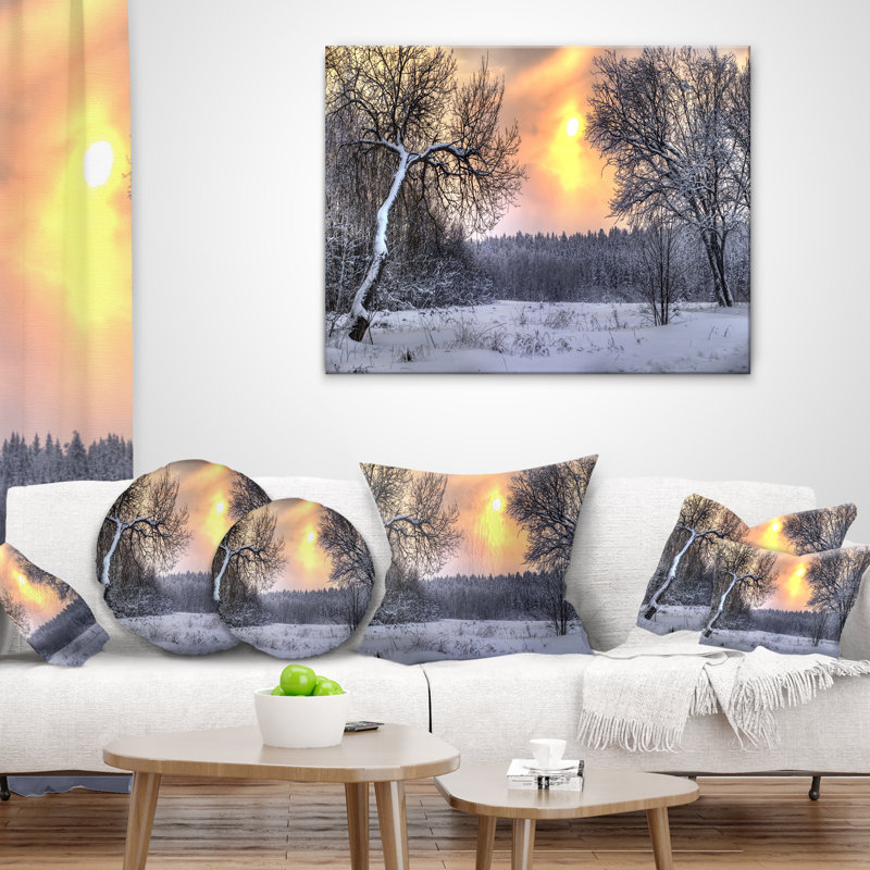 Imprimé d'hiver avec coussin de soleil, 16 po x 16 po, Coussin décoratif