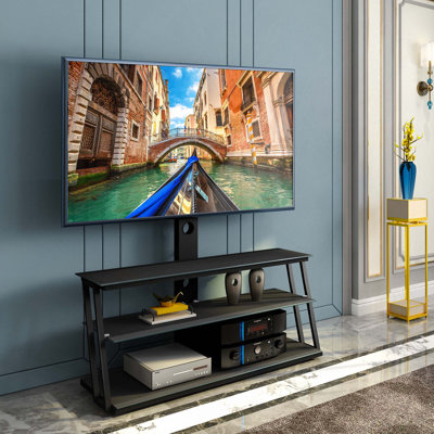 Meuble télé réglable pivotant en verre trempé avec réglage de la hauteur et gestion des câbles