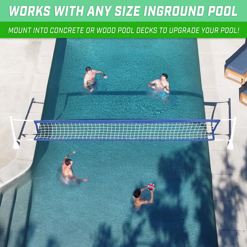 Gosports Deck-Mounted Splash Net ELITE Inground Pool Volleyball Game - Permanent Deck Mounted For Inground Pools