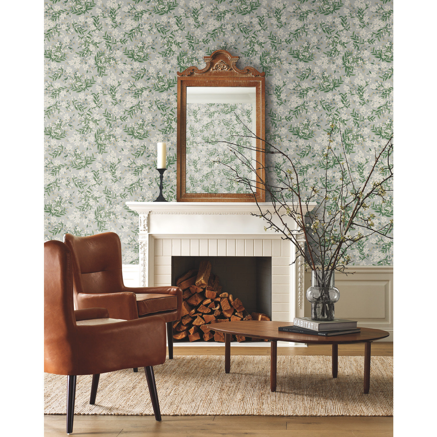 Cornflower Wallpaper Double Roll, Gray/Green
