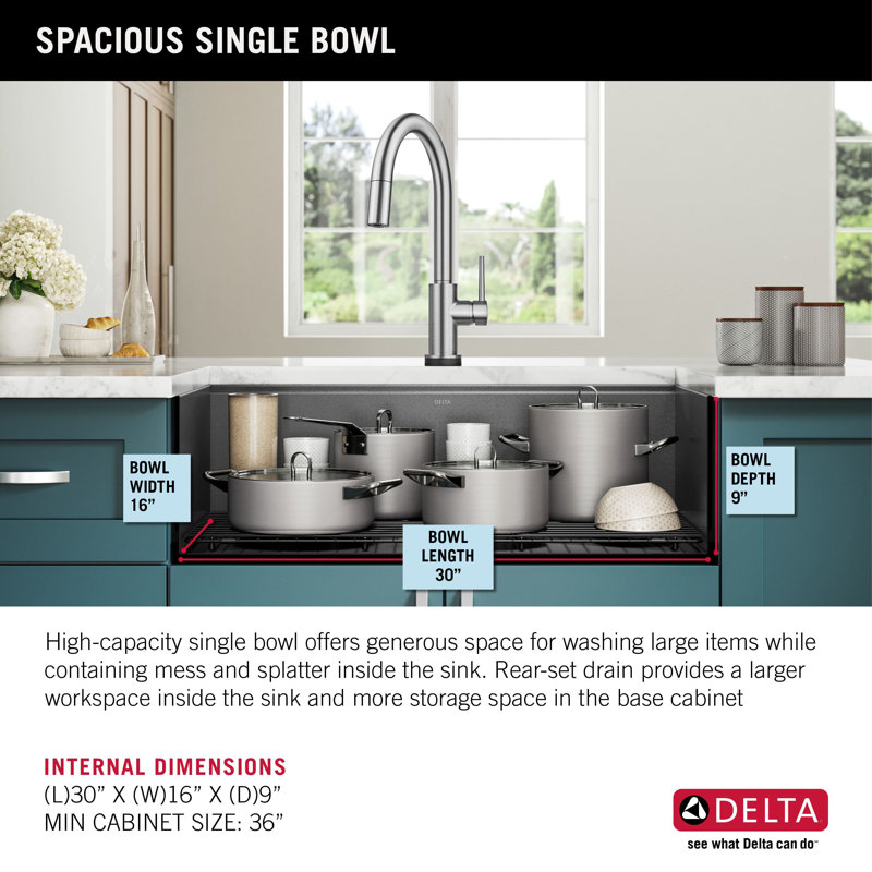 Évier de cuisine encastré noir en acier inoxydable Delta Rivet ™, L 32 po x l 19 po