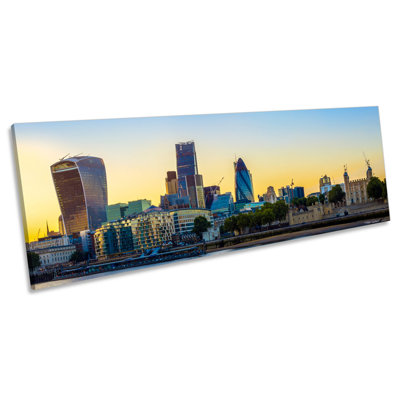 London Sunset City Skyline - Wrapped Canvas Panoramic Print