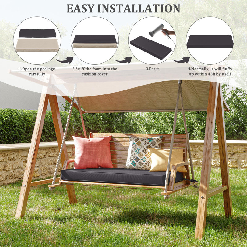 Outdoor Bench Cushion 42 X 18 X 3 Inch Indoor And Outdoor Seat Cushions, Dark Gray, 42" W x 18" D