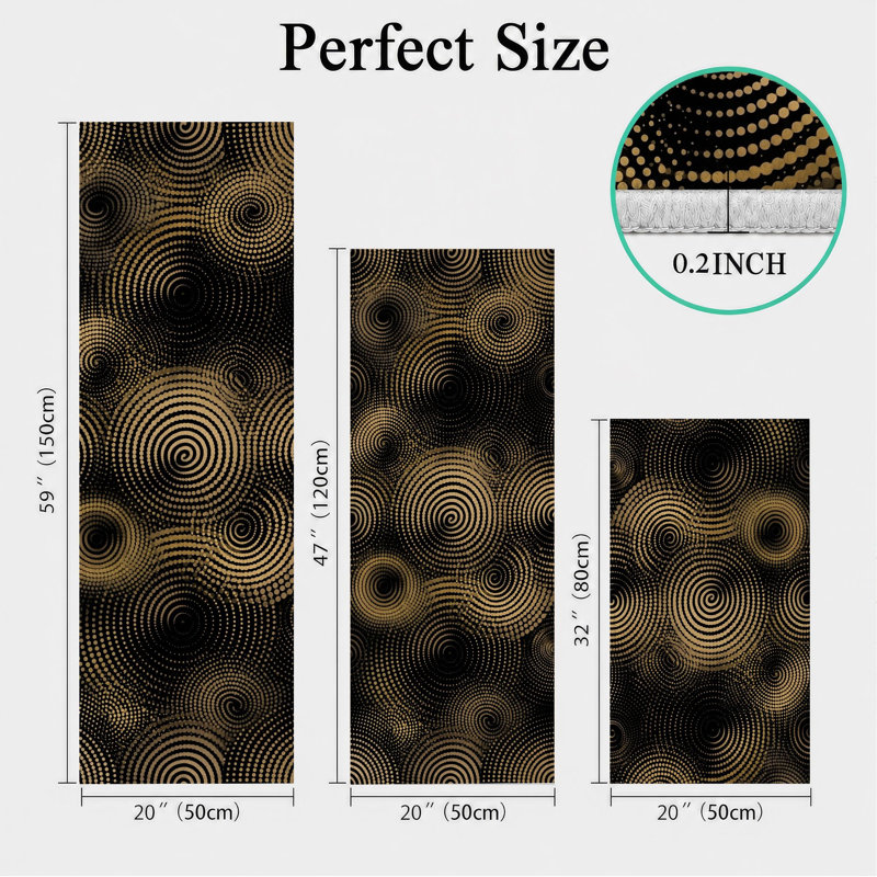 Swirling Circles Non-Slip Washable Kitchen Mats