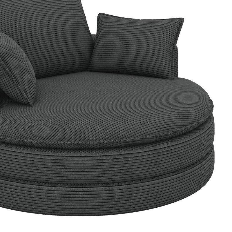 Fauteuil pivotant à 360 °, fauteuil simple d'appoint rond de 57,5 po avec coussins doubles et 3 coussins amovibles, Noir