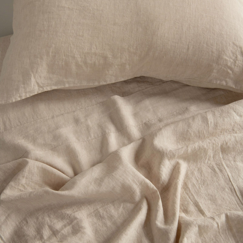 100% French Linen Sheet Set, Twin XL Sheet Set with 1 Pillowcase, Putty Heather