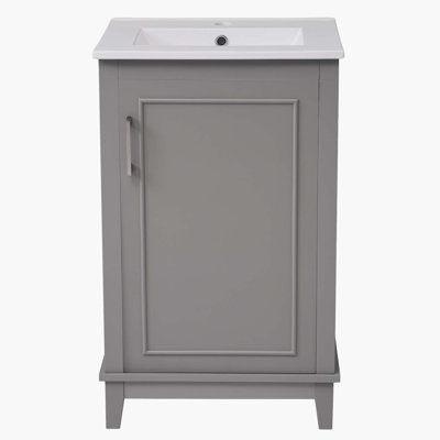 20 Inch Modern Small Bathroom Vanity Cabinet With Ceramic Basin, Grey