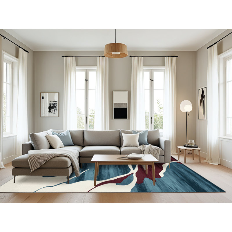Tapis aquarelle lavable à la machine, Rectangulaire 8 pi x 10 pi