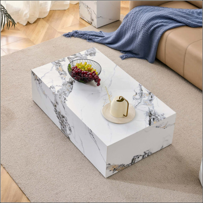 Table basse moderne en bois aggloméré avec motif en marbre - Design élégant et durable. W1151P194279