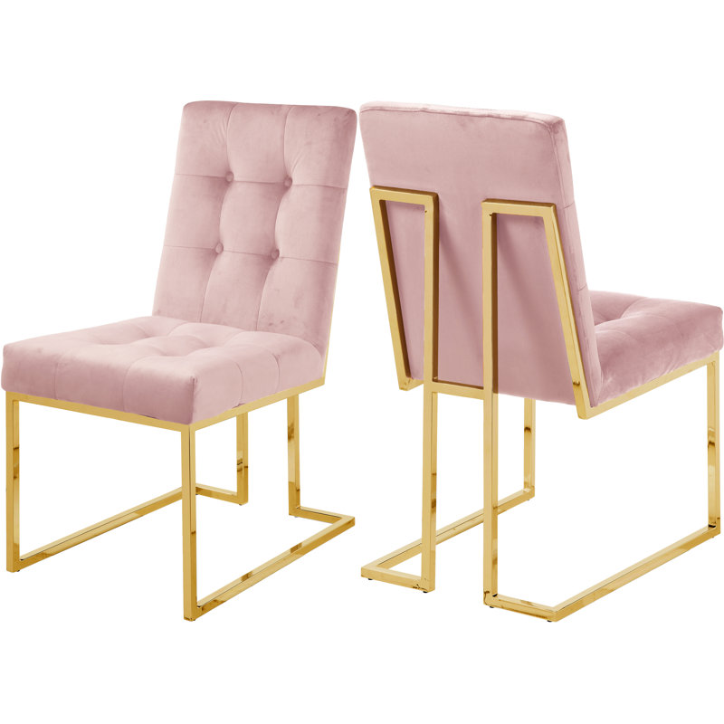 Chaise d'appoint en velours capitonné Chakevia, Or, Velours rose