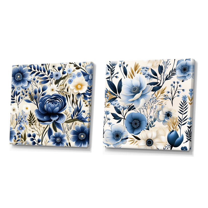 Chatsworth - Ensemble de 2 décorations murales florales, Toile tendue, H 16 po x l 33 po x P 1 po