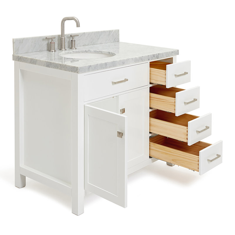 Macnair 42" Single Bathroom Vanity with Carrara White Marble Top, White