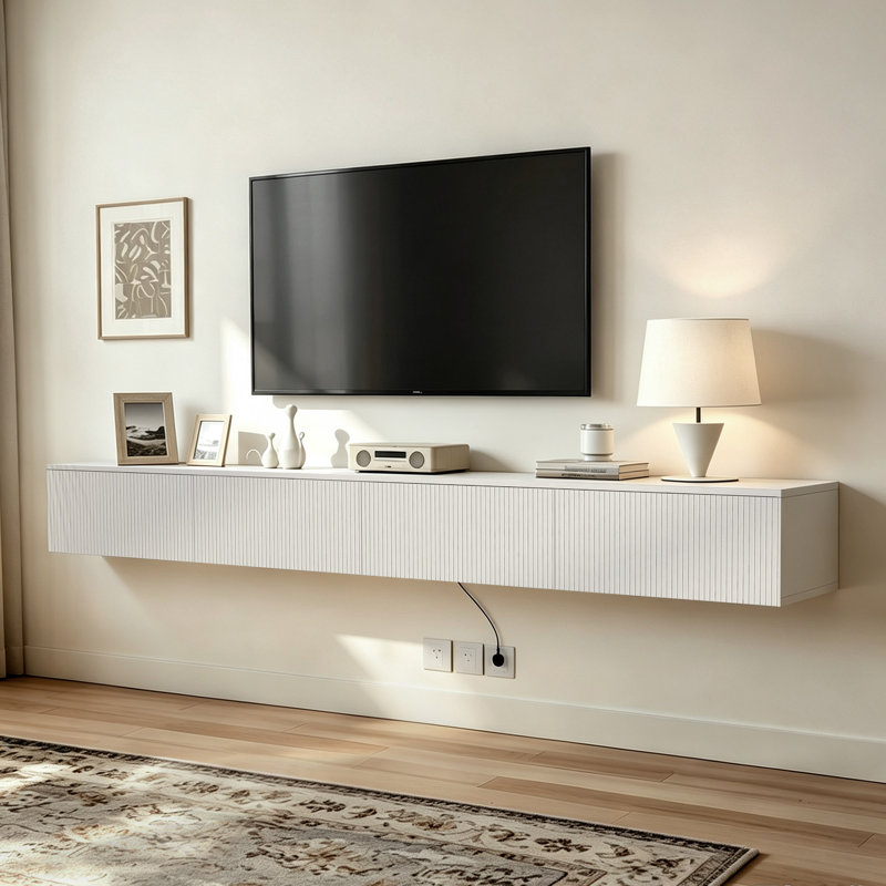 Meuble télé flottant 86,6 po Modern, Blanc