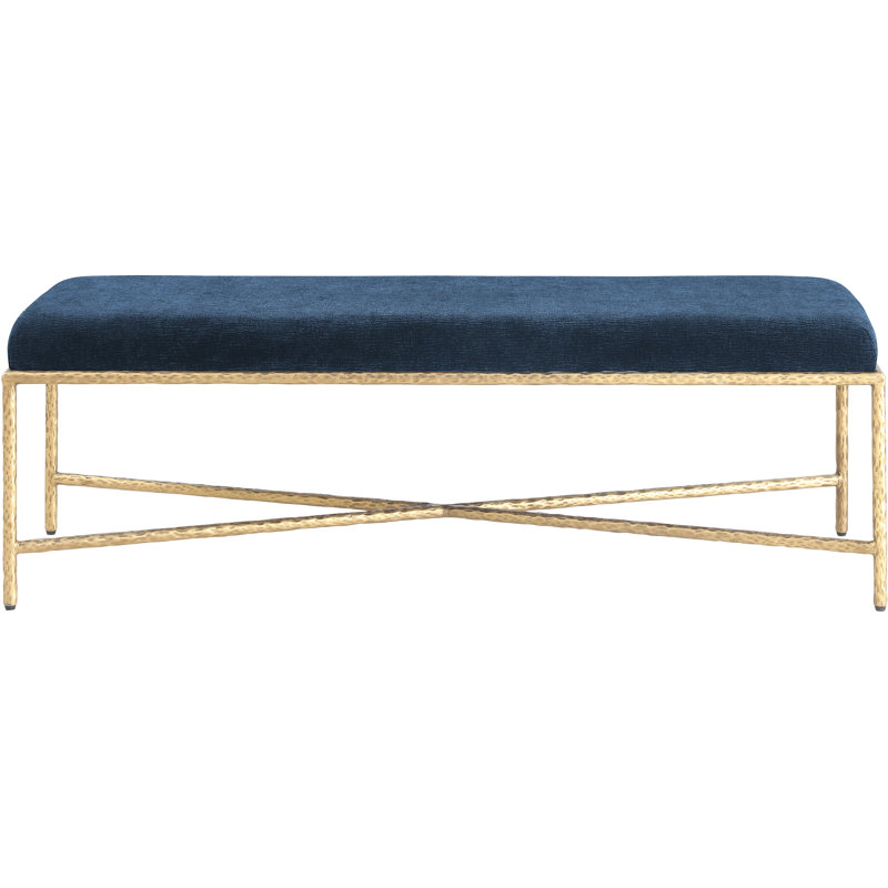 Iyania Chenille Fabric Bench, Navy Chenille Fabric, Gold
