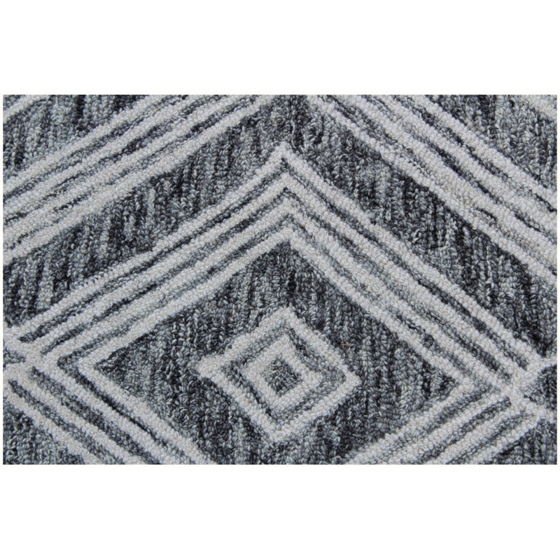 Tapis géométrique abstrait en laine touffeté à la main 8 pi x 10 pi noir et ivoire