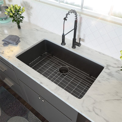 28 Inch Undermount Sink - 28"X18"X10"  Gunmetal Black Undermount  Kitchen Sink 16 Gauge 10 Inch Deep Single Bowl Kitchen Sink Basin