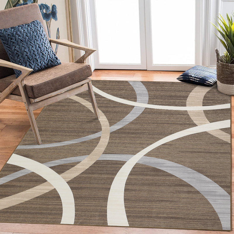 Modern Machine Washable Rug Low Pile Non Slip Geometric Rug Foldable Stain Resistant Rugs for Living Room Bedroom Indoor Ultra Thin Carpet
