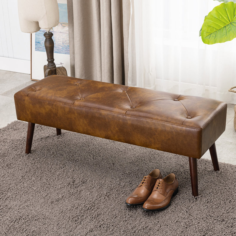Liniyah Faux Leather Upholstered Bench, Dust Yellow