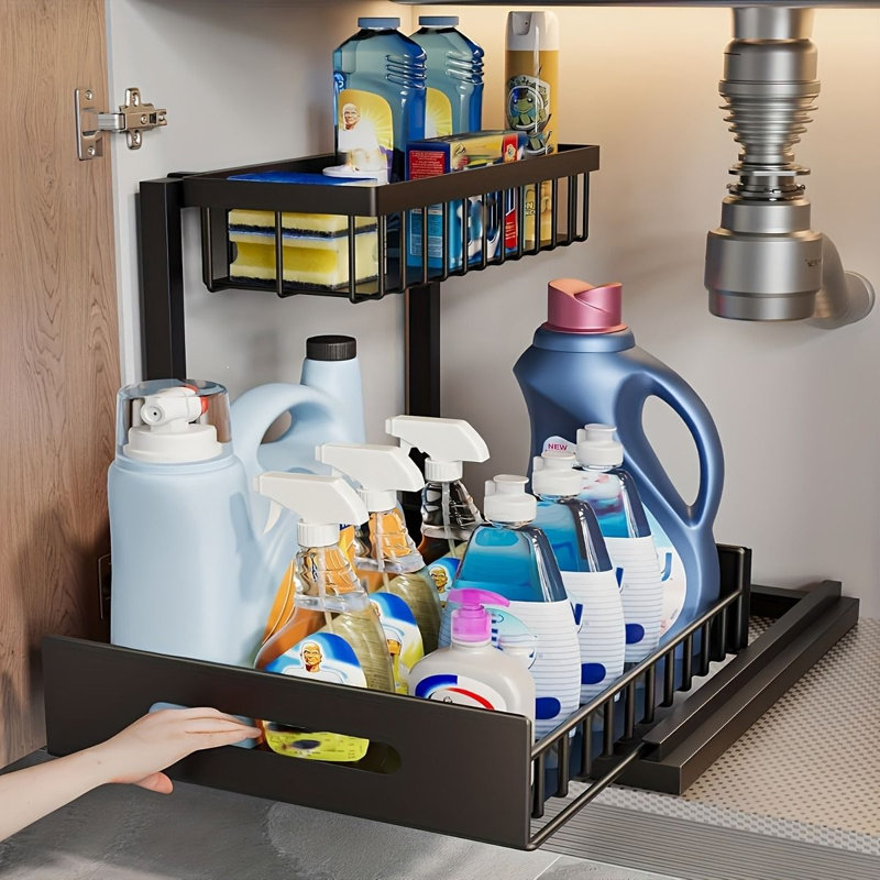 2-Tier Metal Under-Sink Organizer with Pull-Out Basket