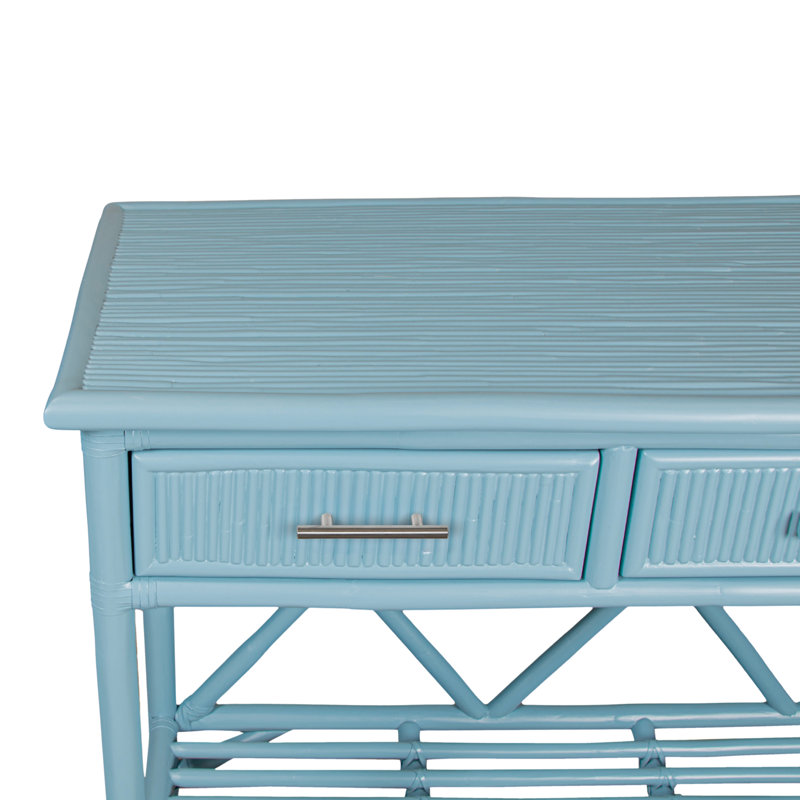 Pencil Rattan 54" Wide Console Table, Pool Blue