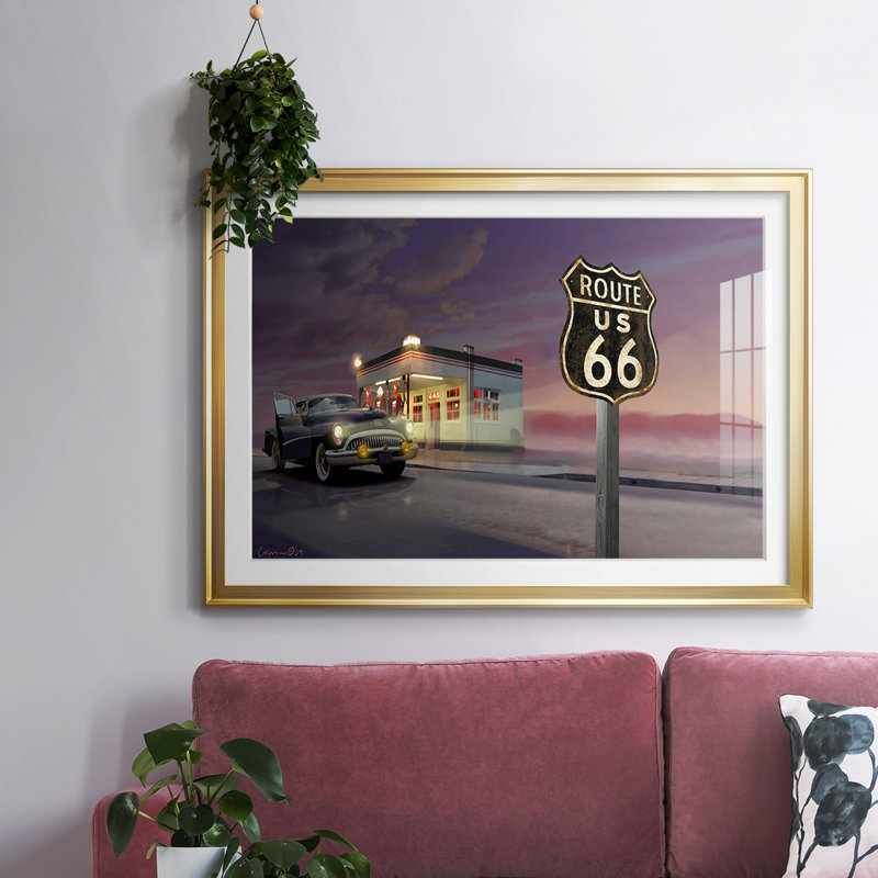 Route 66, reproduction d'art encadrée, Or, H 19 po x l 27 po x P 1,5 po