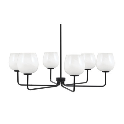 Lustre 6 lumières Amarmula, finition noir mat, verre de marbre blanc 6 po