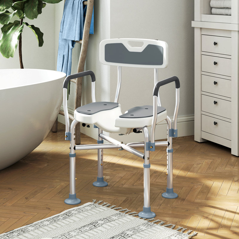 Macneil Padded Bath Chair with Slotted Seat and Adjustable Height, Grey