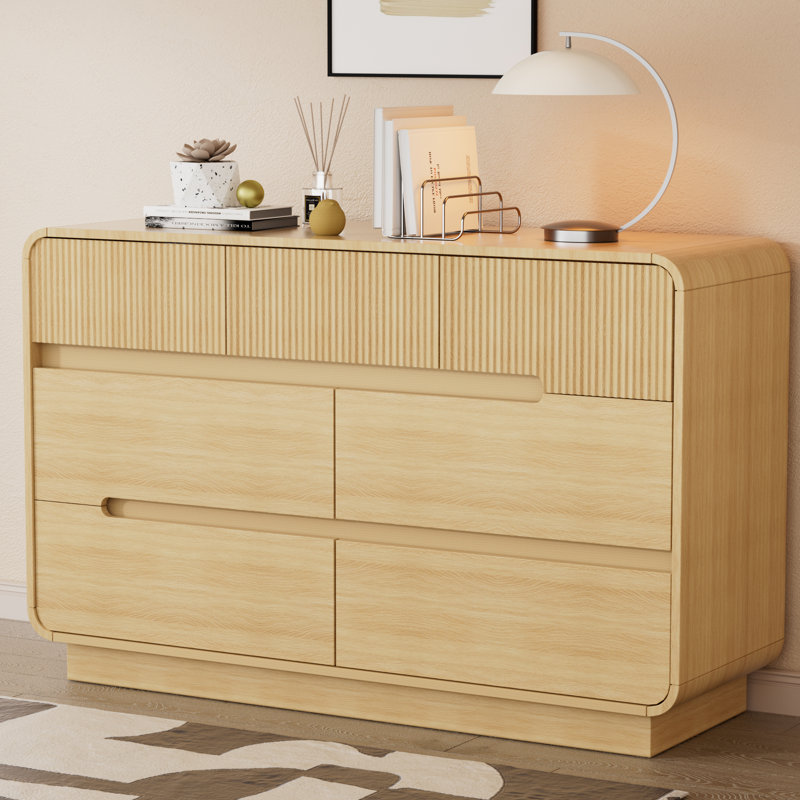 7 Drawer Dresser, Modern Chest of Drawers for Bedroom, Natural Oak, Natural Oak