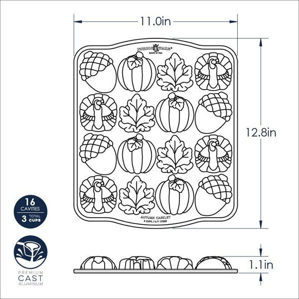 Nordic Ware Nonstick Cast Aluminum Pumpkin Cakelet, 12-Well