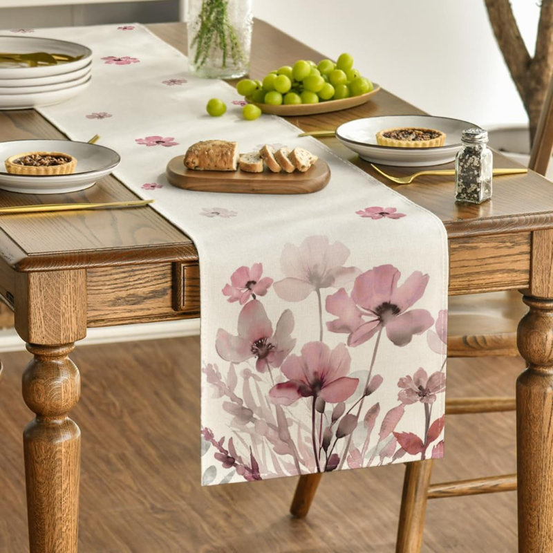 Chemin de table coquelicot floral, 60" Rectangle, Beige