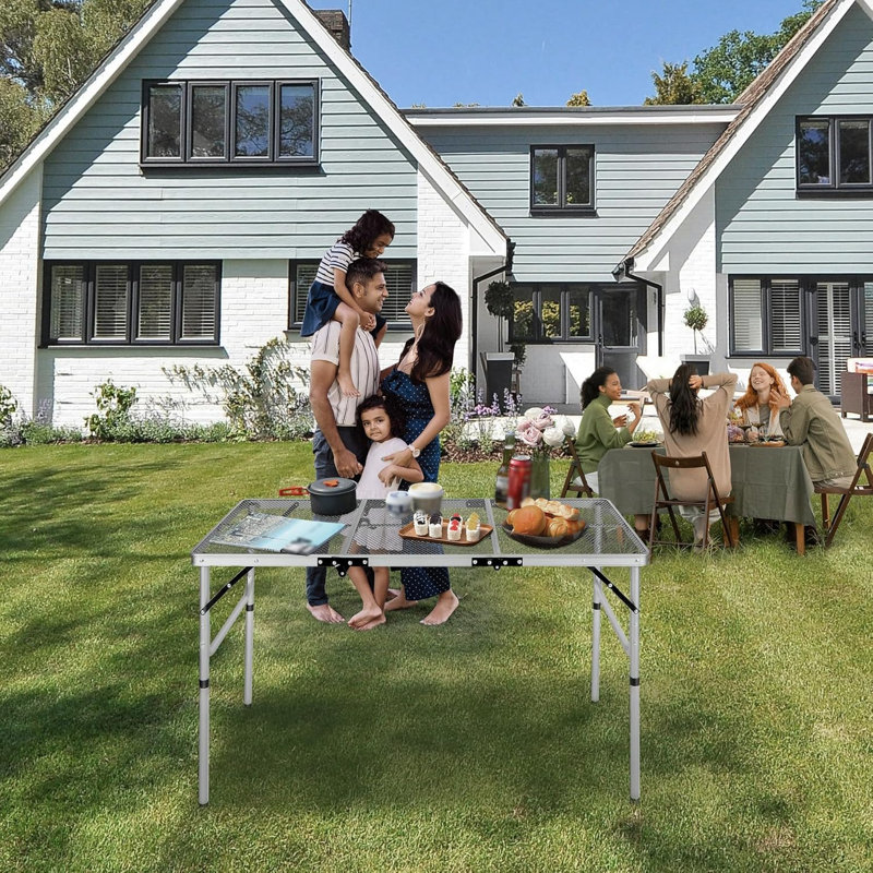 Table de barbecue portative pliante à hauteur réglable, L 24 po x L 48 po x H 28 po, Argent