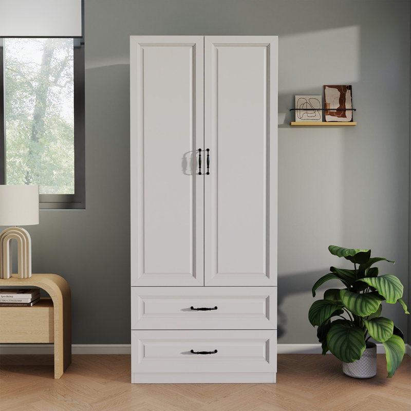 Garde-robe 2 portes avec 2 tiroirs, Blanc