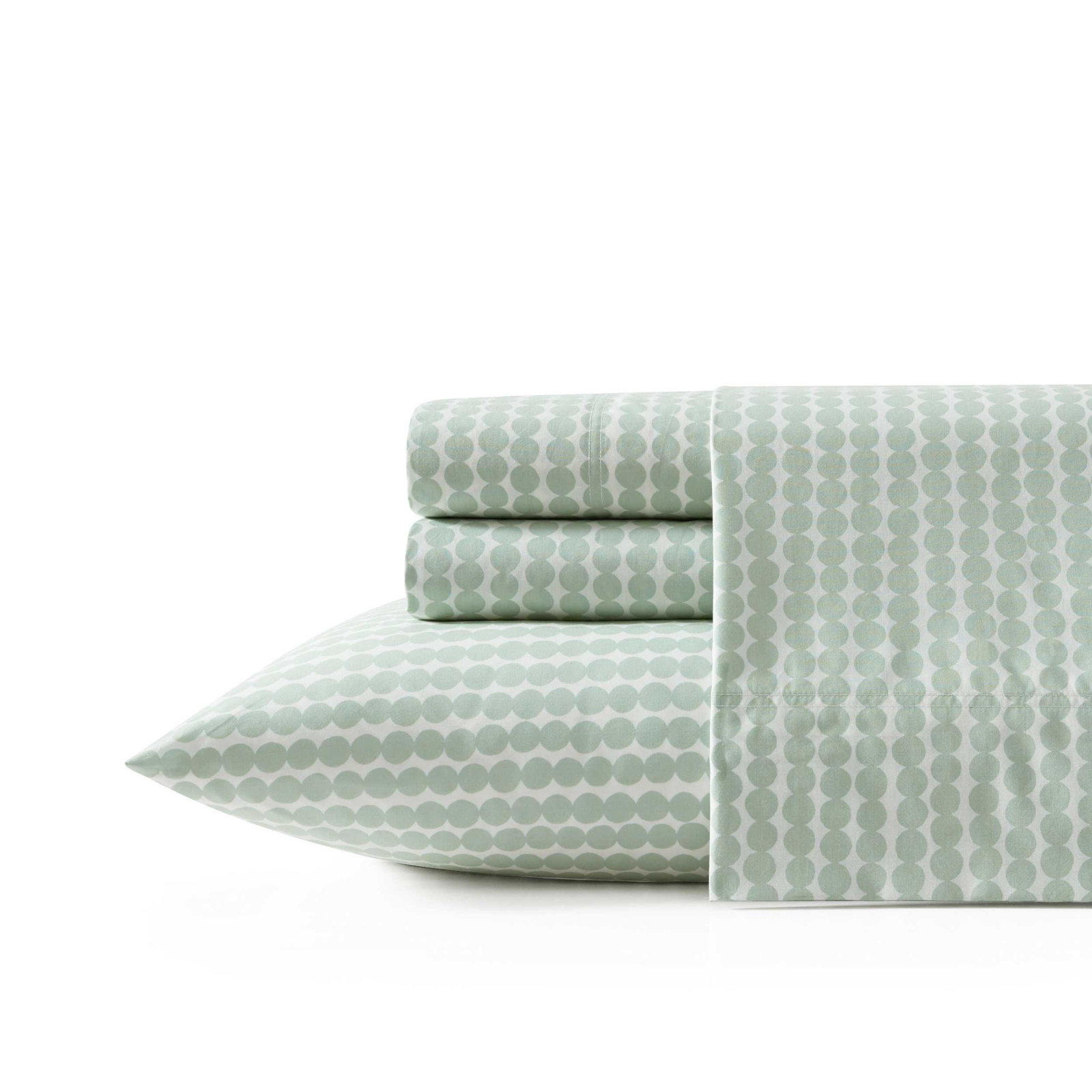 Mini Unikko Cotton Sheet Set, Queen Sheet Set with 2 Standard Pillowcases, Green Poka Dot