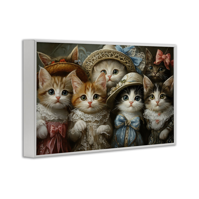 Giclée encadrée de chats rétro à la mode, design par The Wands Want, Encadrement giclée blanc côtier, H 20 po x l 30 po