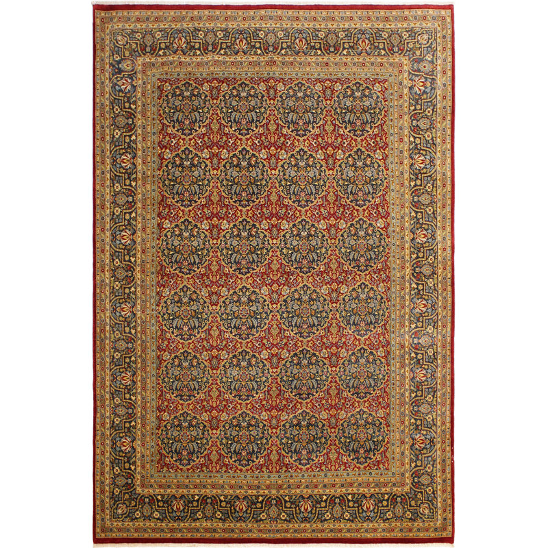 Tapis beige / rouge / noir en laine noué à la main 9 pi 2 po x 11 pi 11 po Abagail