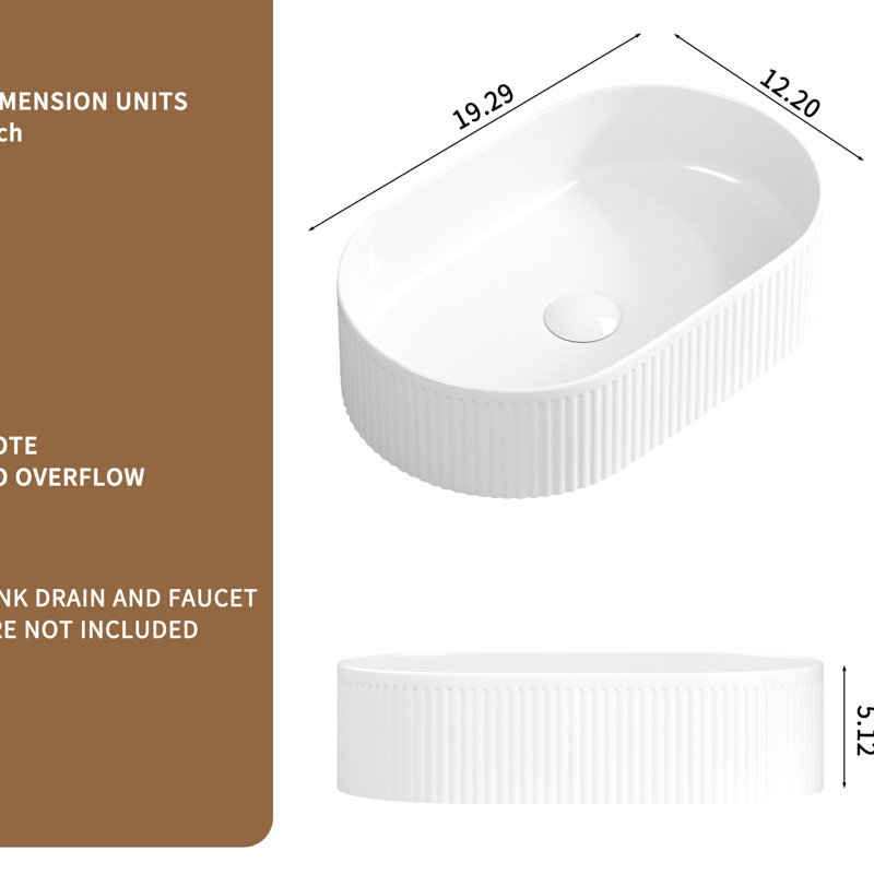 Évier de comptoir ovale de 19 à 1/4 de large, cuve en porcelaine blanche profonde de 12 3/8 po, conception moderne pour salles de bain fonctionnelles de 18,85 po Profondeur du comptoir 11,94 de largeur, surface chauffée à haute température et rayure