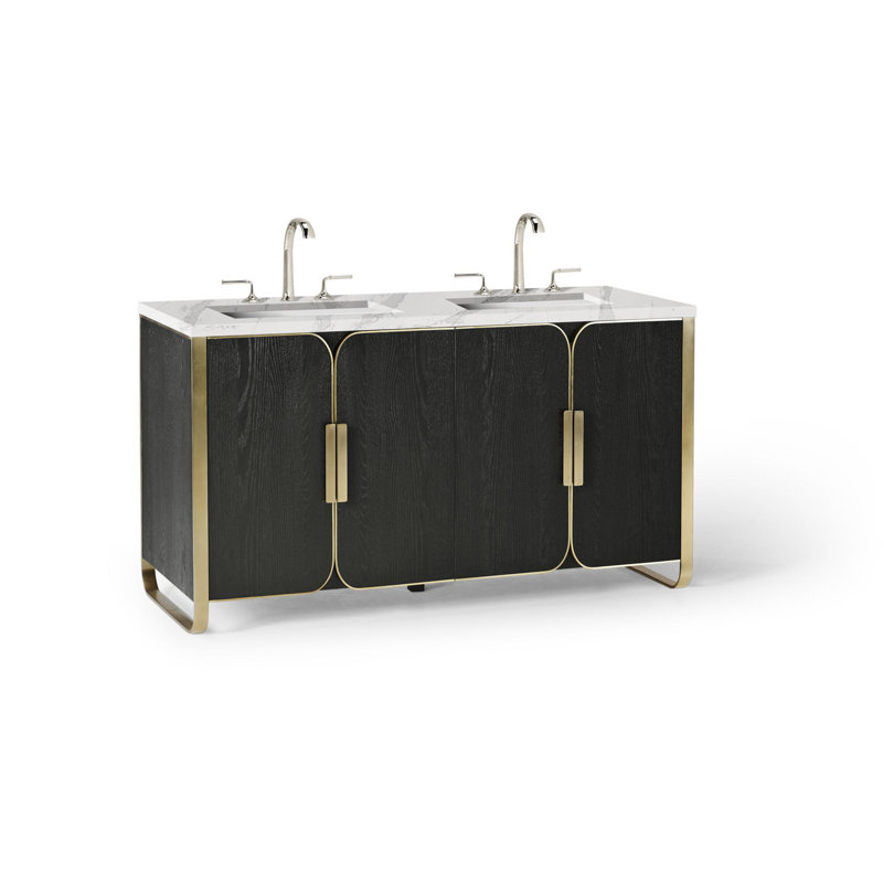 Craft Series Bergman 59.88" Free-Standing Double Bathroom Vanity Base Only, Matte Black Oak with Aged Brass