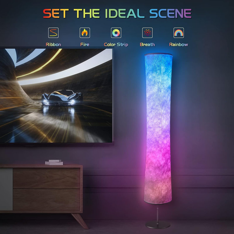 Modern Floor Lamp, RGB Color Changing Led Smart Lamp Alexa APP Control With DIY Mode, Music Sync And White Fabric Shade, Standing Lamp For Living/Game Room Bedroom