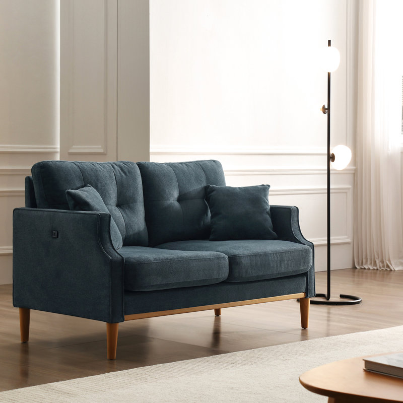 Bleu foncé pour chambre à coucher - Revêtement en tissu, pieds en bois, mousse haute densité souple et élégante avec mousse de recharge, 2 oreillers, tissu imperméable, pieds