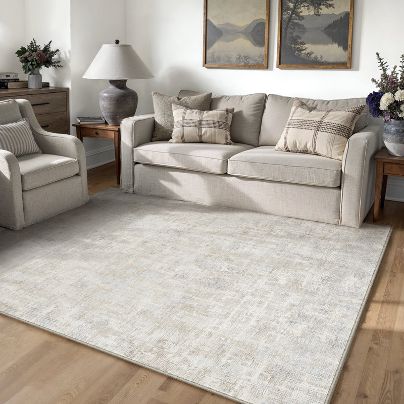 Elegant Modern Machine Washable Area Rug in Beige, Rectangle 3' x 5'